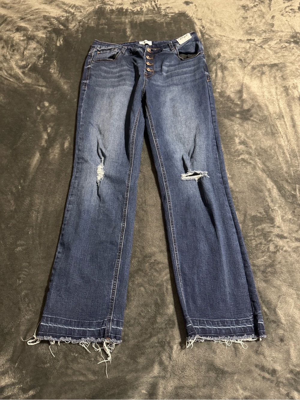 Kensie High Rise Women’s Dark Blue Distressed Straight-Leg Jeans Size 10/30